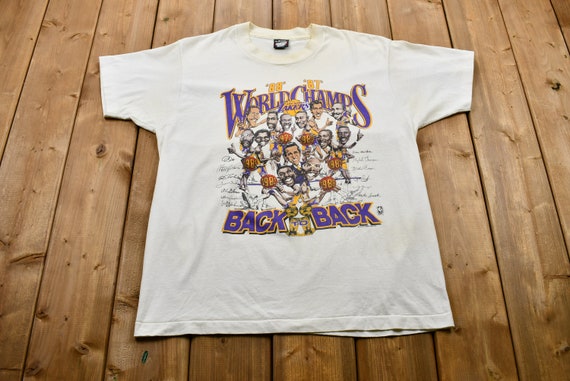 Vintage Los Angeles Lakers Back to Back 86-87 88-89 White T Shirt XL Trench  MFG