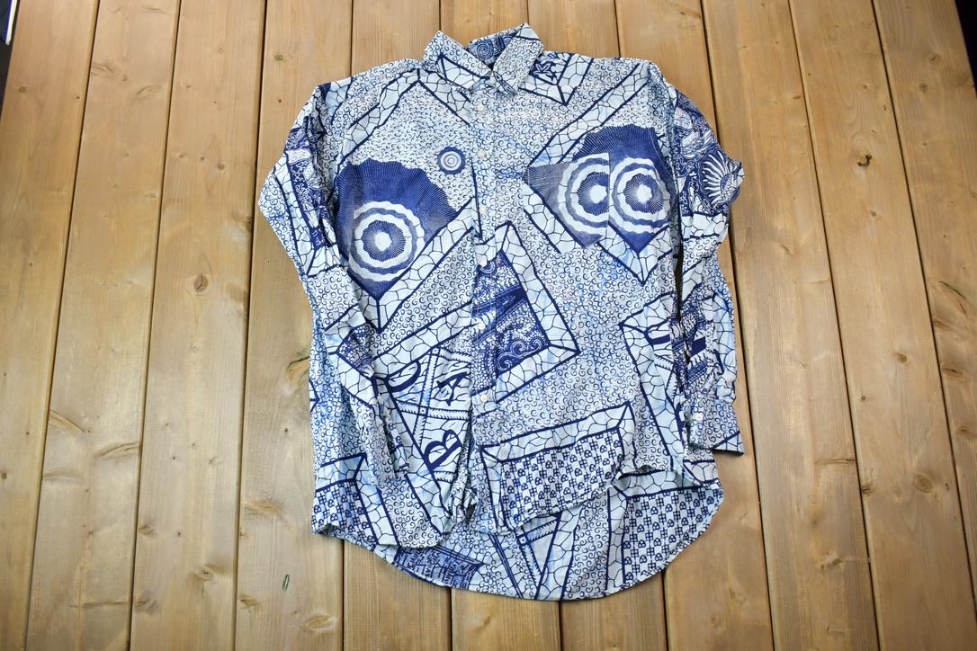 Vintage 1990s Crazy Pattern Abstract Button Up Shirt / 1990s Button Up / Vintage Flannel / Basic Button Up