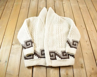 Vintage 1980s Knit Collared Abstract Pattern Cardigan Sweater