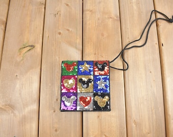 Vintage 1990s Walt Disney Mickey Mouse Patchwork Purse / Vintage Accessory / Vintage Disney / Mickey & Co