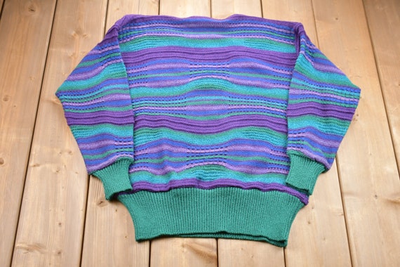 Vintage 1990s James Kenrob Striped 3D Knitted Swe… - image 2