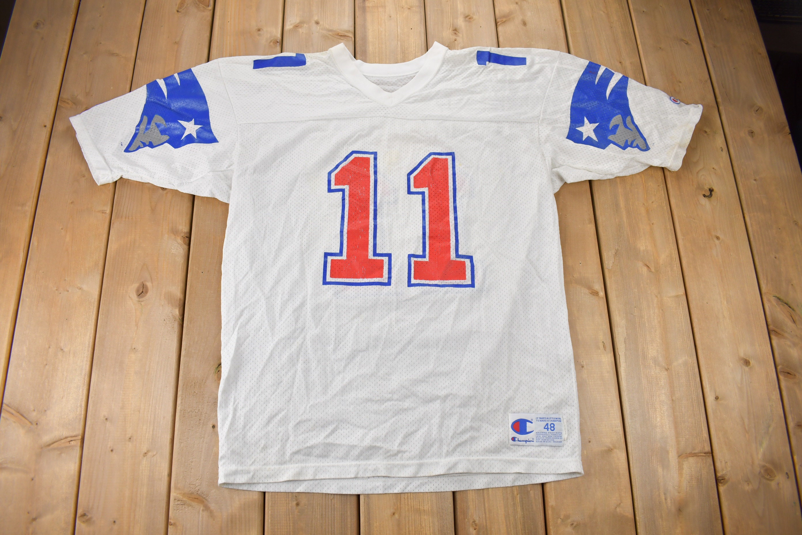Vintage 1990s New England Patriots Blank Mesh Champion Jersey / Vintage Champion / Vintage T Shirt / Football Jersey / Made In USA