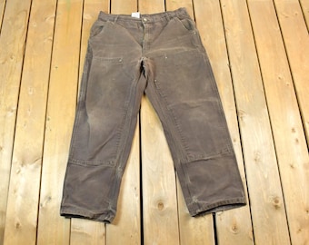 Vintage 1990s Carhartt Double Knee Dungaree Fit Work Pants Size 36x30 / 90s Carpenter Pants / Made In USA / Distressed Carhartt / Vintage