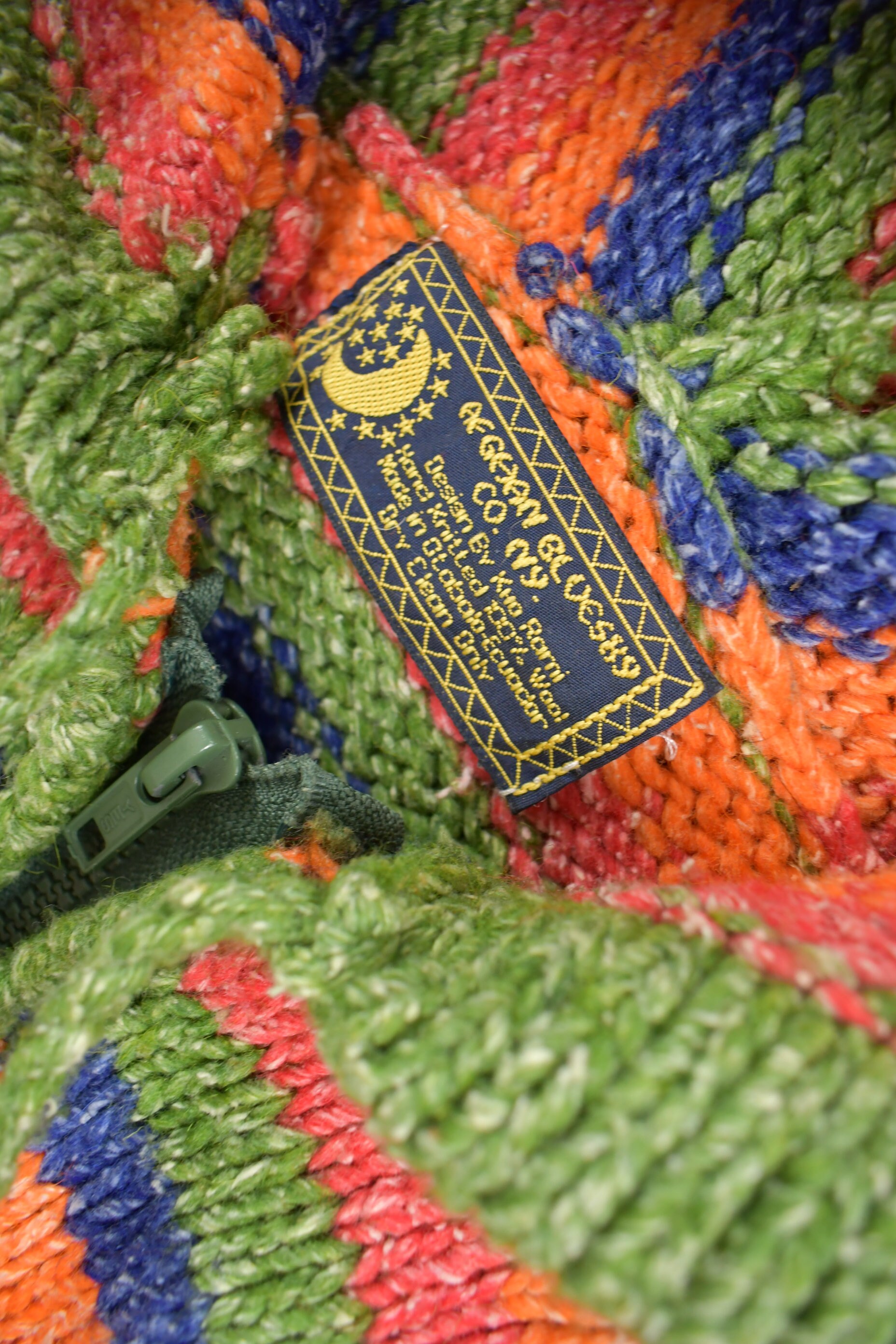 【Vintage】90s Hooded Multi Design Knit Vintage 90s Appi Multicolour Crazy Design Abstract Fleece