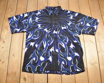 Vintage 90s / 2000s Y2k Tribal Flame Fire All Over Print Button up