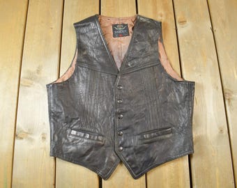 Vintage 1960s Famous Leather Garments Leather Vest / Button Up / Leather Vest /Western / Genuine Leather / True Vintage