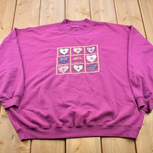 Vintage 1990s Heart Theme Crewneck Sweater / 90s Crewneck / Grandma Sweater / Streetwear / Grandma Sweatshirt / Heart Theme