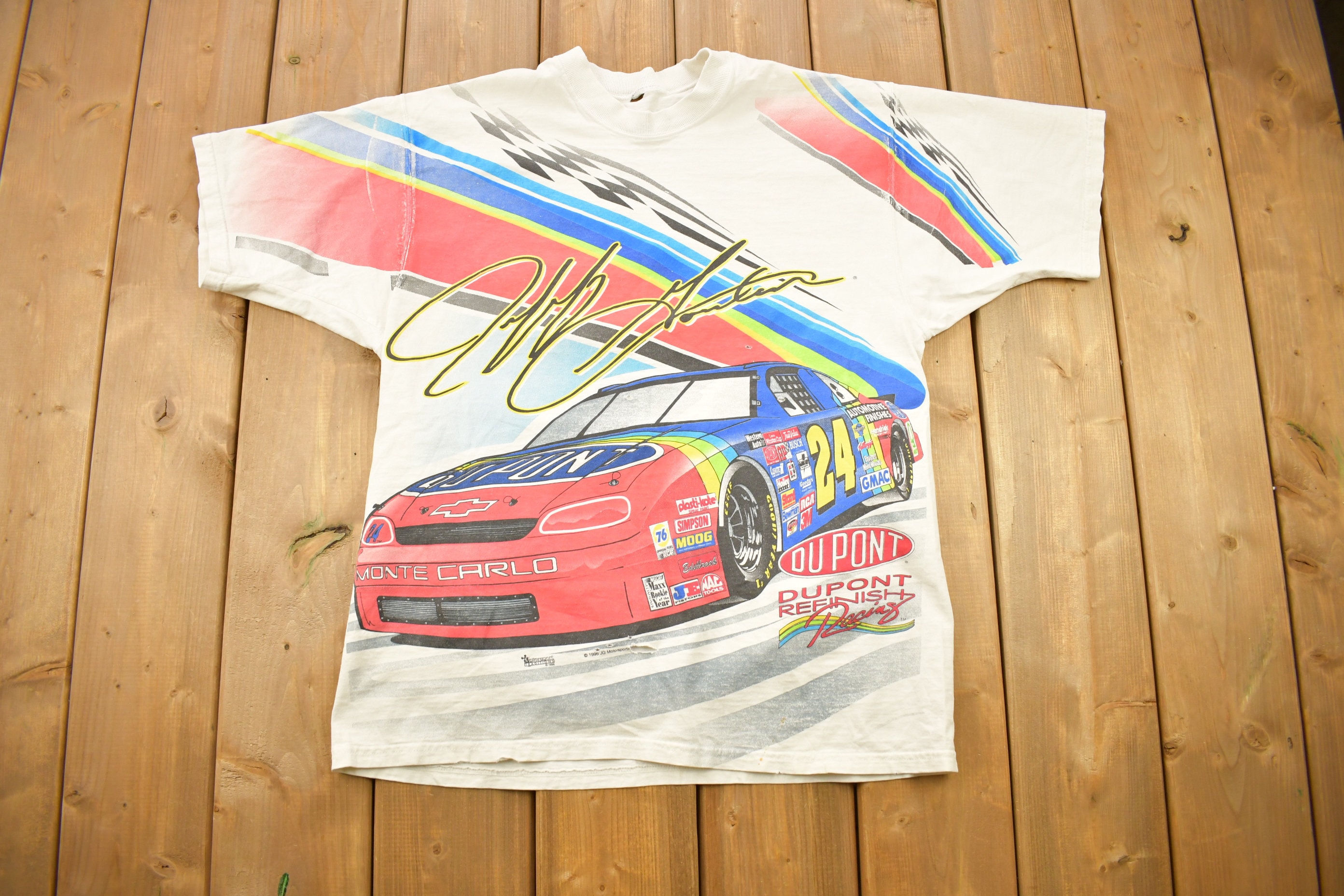 Vintage 1996 Jeff Gordon All Over Print NASCAR Racing T-Shirt / Single Stitch / Racing Tee  / Made In USA / 90s Streetwear /