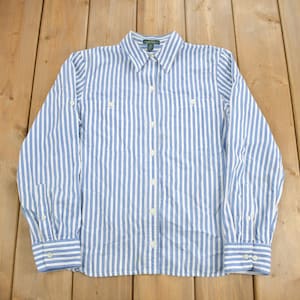 Vintage 1990s LRL Lauren Jeans Co Button Up Striped Shirt / Women&#39;s Wear / Ralph Lauren Shirt / Ladies Dress Shirt