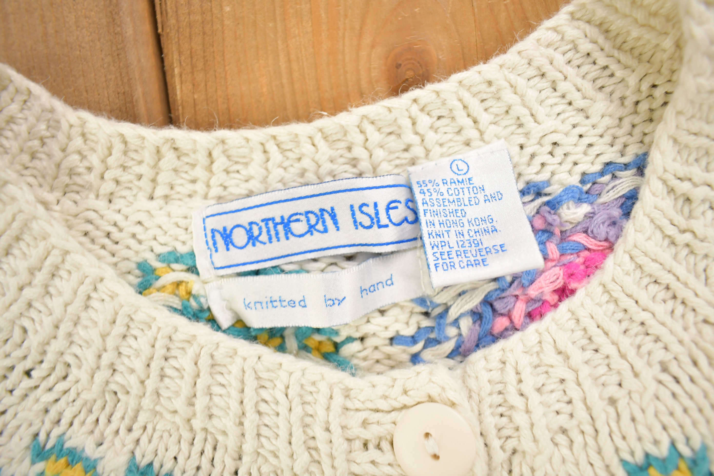 Vintage 1980s Northern Isles Hand Knit Cardigan Sweater / Abstract 