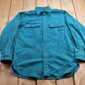 Vintage 1990s LL Bean Blank Turquoise Chamois Cloth Button Up Shirt / 1990s Button Up / Vintage Flannel / Basic Button Up / LL Bean Vintage