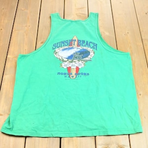 Vintage 1990s Sunset Beach North Shore Hawaii Souvenir Graphic Travel Tank Top / Made In USA / Surfing Tank Top / American Vintage