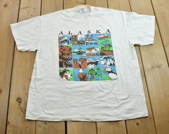 Camiseta vintage de los años 80 con temática de animales de Alaska / Camiseta estampada / Oneita / Ropa urbana / Hecha en EE. UU. / Camiseta de vacaciones / Camiseta de viaje