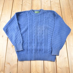 Vintage 1980s St. Johns Bay 3D Blue Knit Crewneck Sweater Made In USA