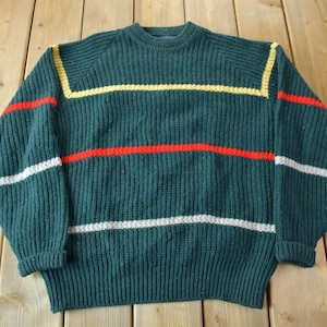 Vintage 1990s Pendleton Country Traditionals Striped Knit Sweater / Size L / Outdoorsman / Made In USA / Earth Tones / Pure Wool