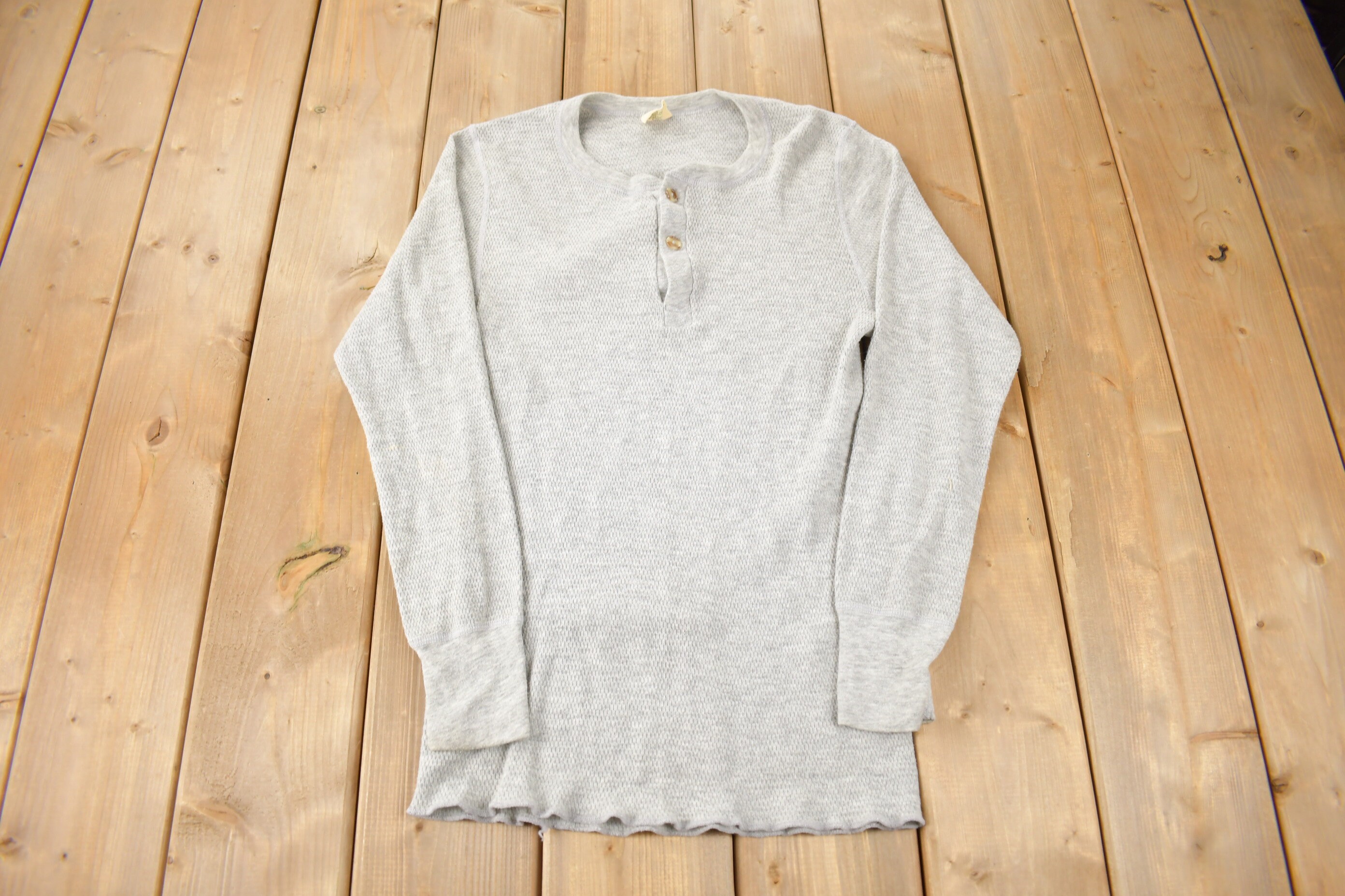 Vintage 1980s St Johns Bay Thermal Waffle Henley Shirt Made in USA Essential Streetwear Long Johns Etsy UK