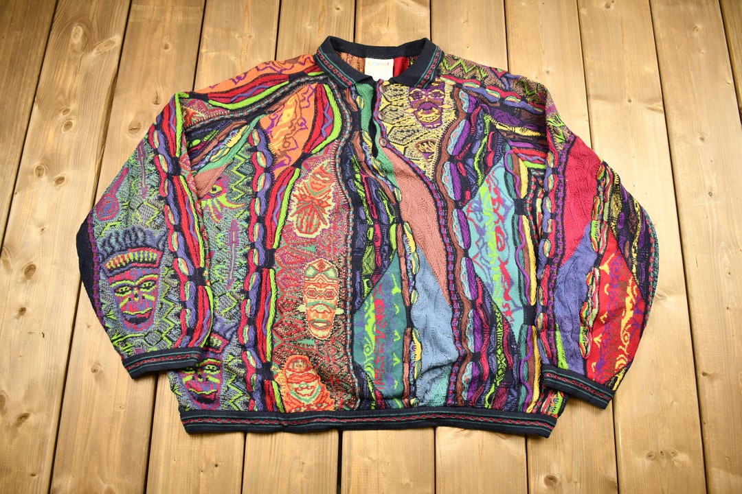 Vintage 1990s Coogi Australia 3D Colored Cable Knit Collared Sweater ...