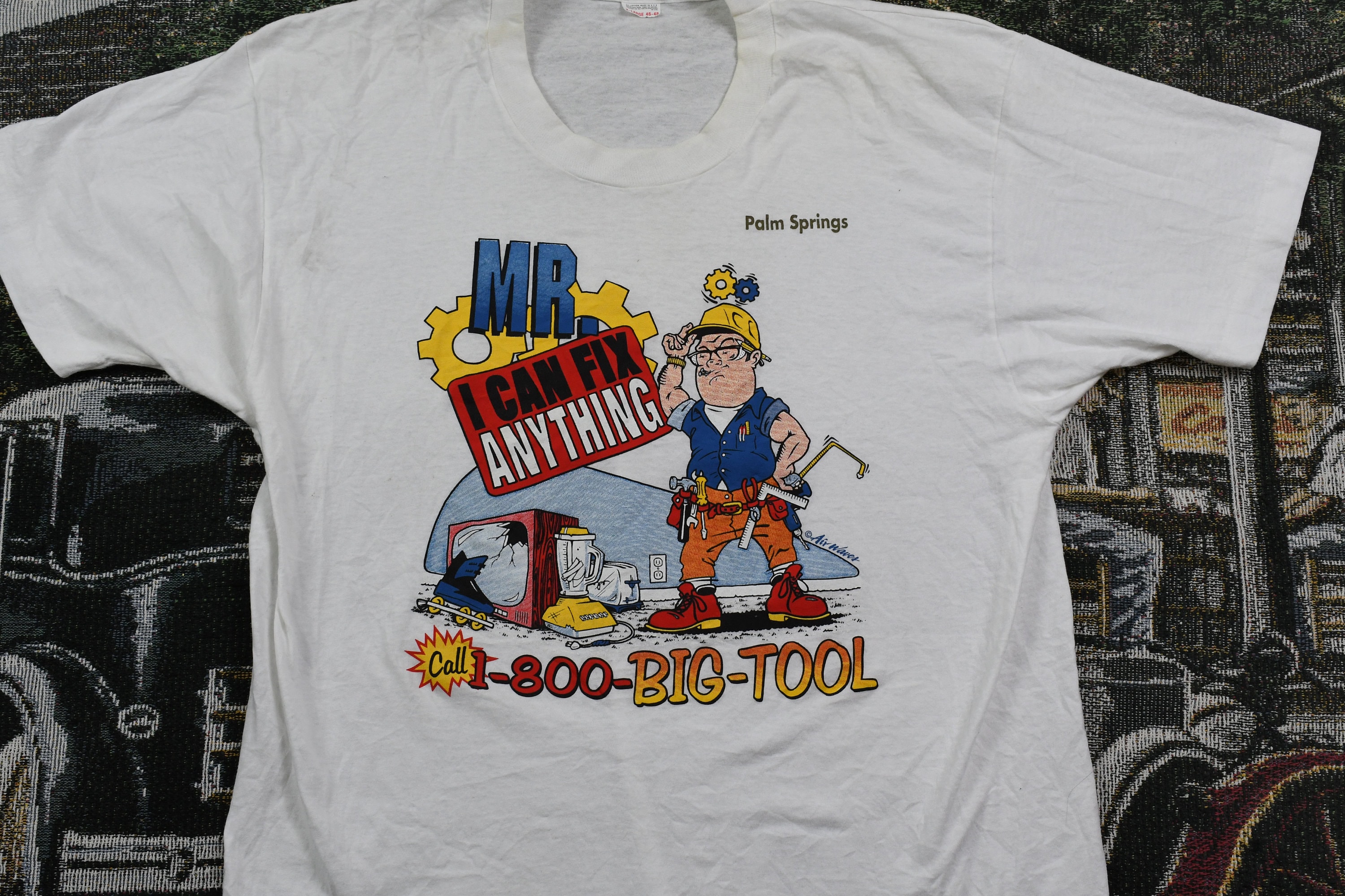 Vintage T-Shirt  Mr I Can Fix Anything  Big Tool Graphic  80s  90s  Streetwear Fashion  Made In USA  Palm Springs Travel & Tourism