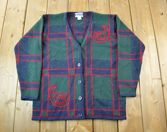 Vintage 1990s Pendleton 100% Wool Knitted Cardigan Women's Large / Vintage 90s Cardigan / Pattern Sweater / Outdoors / 90s Wool Pendleton