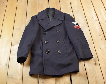 Vintage 40's WWII Military Kersey Wool USN US Navy Peacoat Officer