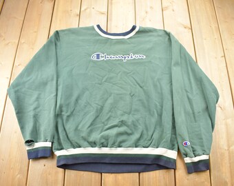 Sudadera vintage Champion de cuello redondo con bordado de tejido inverso de los años 90 / Sudadera acanalada Champion vintage / Fabricada en EE. UU.