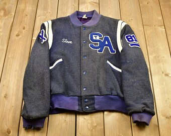 Vintage 1981 SA Huskies Wool Leather Varsity  Jacket / Letterman Jacket / 1980s Jacket / Varsity Sports / Outerwear / Streetwear Fashion