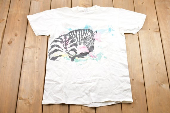 Vintage 1989 Zebra Print Graphic T-Shirt / Graphi… - image 1