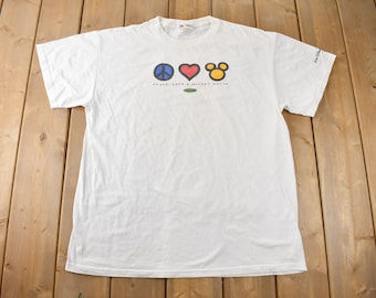 Vintage 1990s Disney Peace Love And Mickey Mouse Graphic T-Shirt Made In USA Size Xl