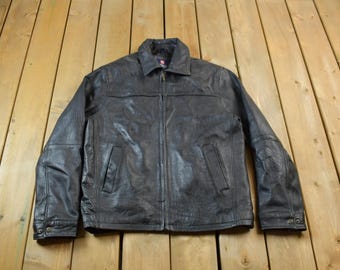 Vintage 1990s Chaps Leather Zip up Jacket / Fall Outerwear