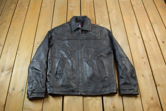 Vintage 1990s Chaps Leather Zip up Jacket / Fall Outerwear