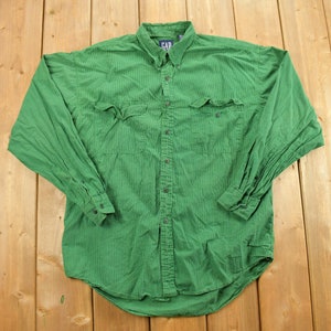 Camisa verde vintage de los años 90 con botones Gap / Camisa de los años 90 con botones / Franela vintage / Camisa básica con botones / Camisa informal / Camisa con bolsillo
