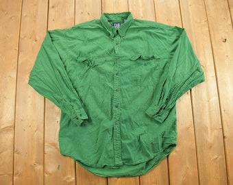 Vintage 1990s Green Gap Button Up Shirt / 1990s Button Up / Vintage Flannel / Basic Button Up / Casual Shirt / Pocket Shirt