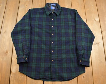 Vintage 1980s 80s Pendleton Wool Shirt Sky Blue Grey Plaid