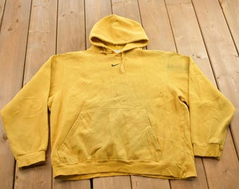 Vintage 1990s Nike Heather Grey Mini Swoosh Hoodie / Made in