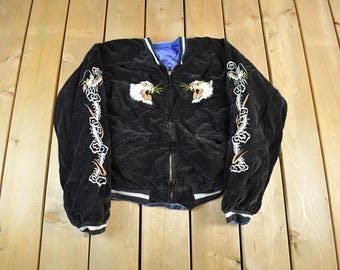 40s 50s Original Vintage Eagle/tiger Japan Souvenir Sukajan Blue