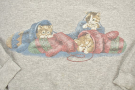 Vintage 1990s Cute Cats Sleeping Crewneck Sweater… - image 3