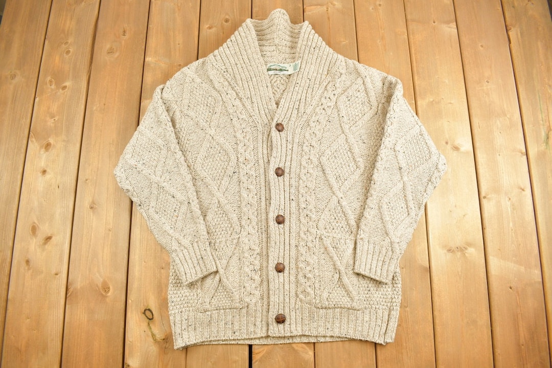 Vintage 1990s Aran Crafts 100% Merino Wool Button up Knit Sweater 