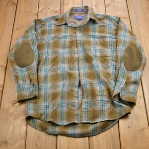 Vintage Pendleton Trail-skjorta från 1990-talet, armbågslappar, knäppta skjortor / 1990-talsskjorta / Vintage flanellskjorta / Vardagskläder / Mönstrad skjorta