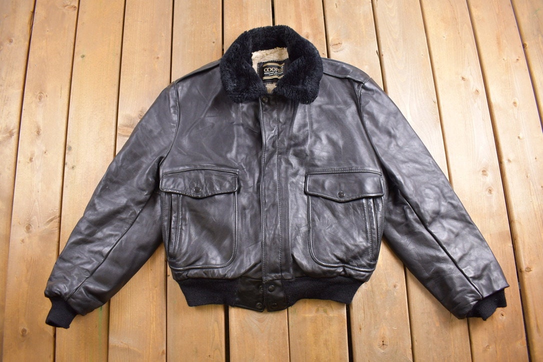 Vintage 1980s Cooper Leather Aviator Jacket Fur Collar and Lining Fall Outerwear Leather Coat Winter Outerwear Streetwear Fashion Etsy UK
