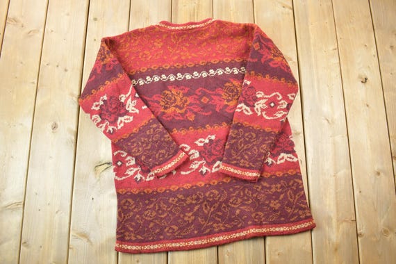 Vintage 1990s Basic Editions Red Knit Crewneck Sw… - image 2
