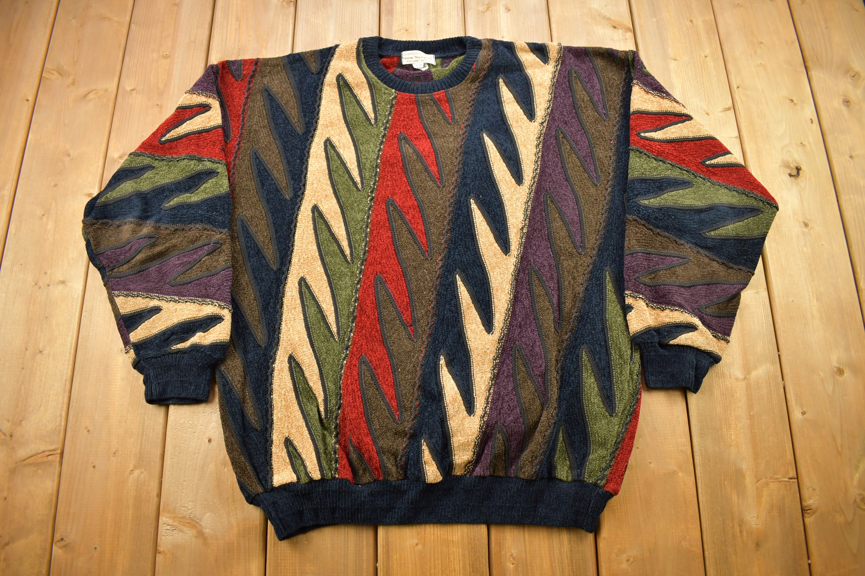 Lostboysvintage Vintage 1990s Norm Thompson Abstract Knitted Crewneck Sweater Vintage 90s Crewneck Colorful Sweatshirt Abstract Made in Canada