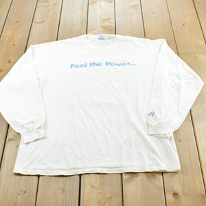 Vintage 1990-tals Java Media Feel the Power långärmad T-shirt herr XL / 90-tals streetwear / Teknologigrafik / Hanes Beefy