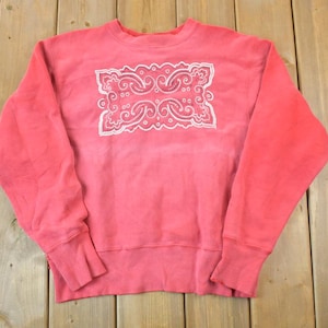 Vintage 1990s Champion Reverse Weave Warm Up Red Paisley Print. Crewneck Sweatshirt / Made In USA / Heavyweight / 90s Champion