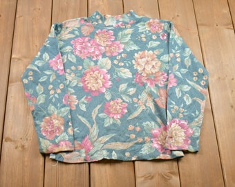 Vintage 1980s Floral Long-sleeve Sweatshirt / 80s Crewneck / Souvenir / Athleisure / Streetwear / Travel And Tourism / 80s Floral