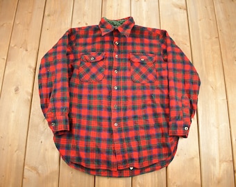 Vintage 1950s Pendleton Plaid Flannel Button Up Board Shirt / 100% Virgin Wool / Outdoorsman / Made In USA / True Vintage