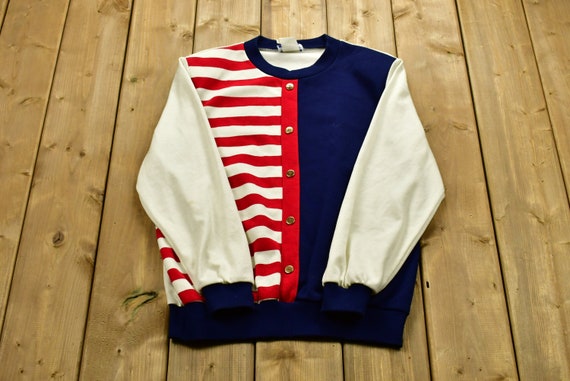 Vintage Striped Cardigan / Knitted Sweater / Amer… - image 1