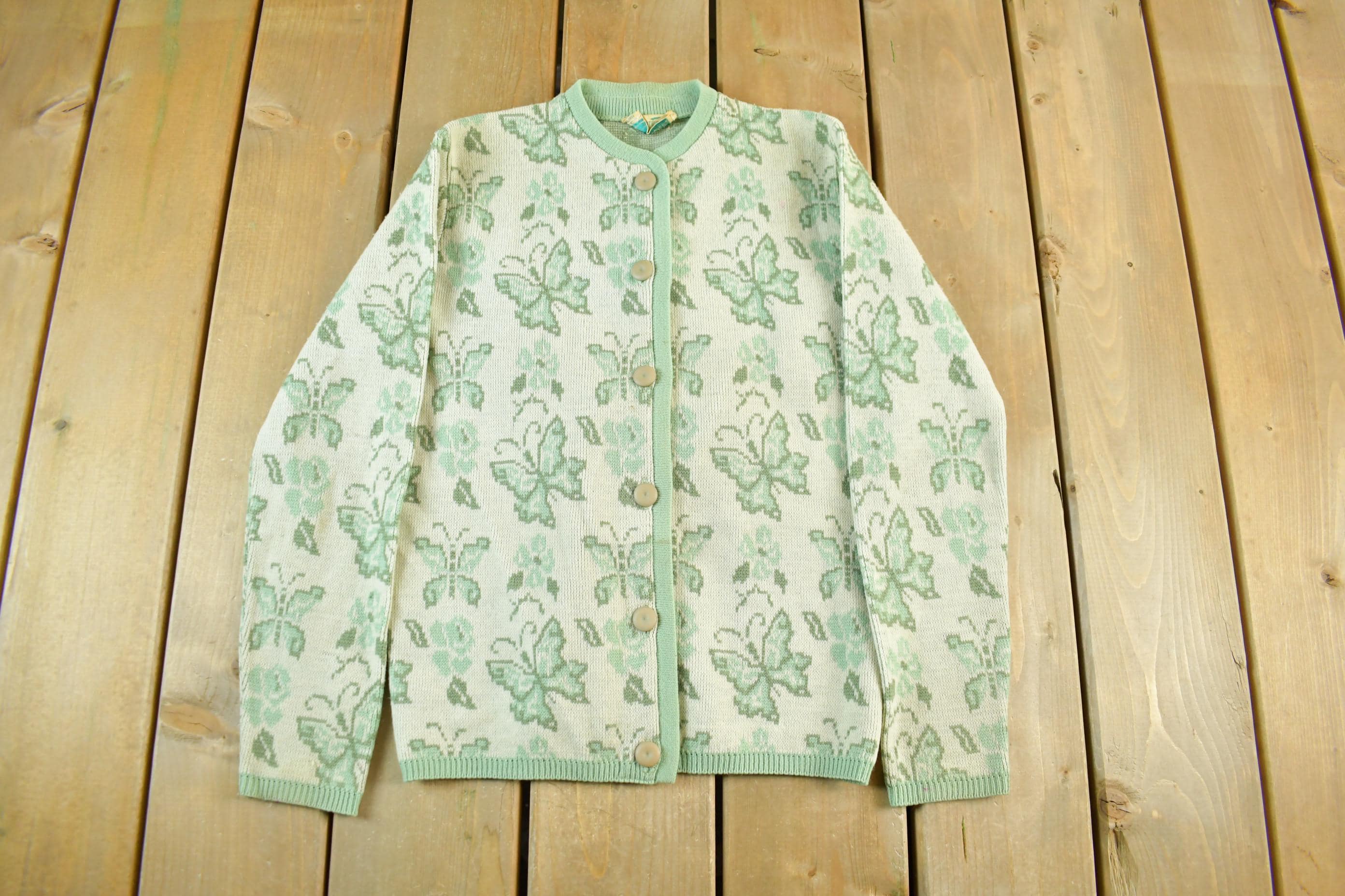 Vintage 1970s Butterfly Knit Cardigan Sweater Women