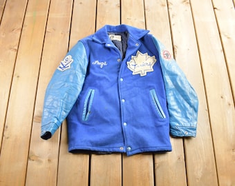 Vintage Apollo Brand Junior Junior Hockey-jas uit de jaren 60, geborduurd leer en wol, gemaakt in Canada