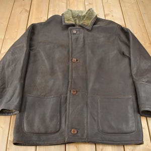 Vintage 1990s Geoffrey Beene Authentic Leather Shearling Jacket Size L