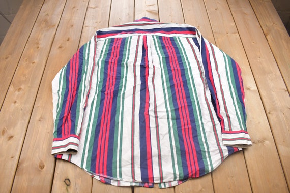 Vintage 1990s Nautica Striped Button Up Shirt / M… - image 2